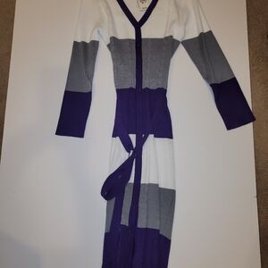 NWT Ashley Stewart Belted Colorblock Long Cardigan Sweater Dress
